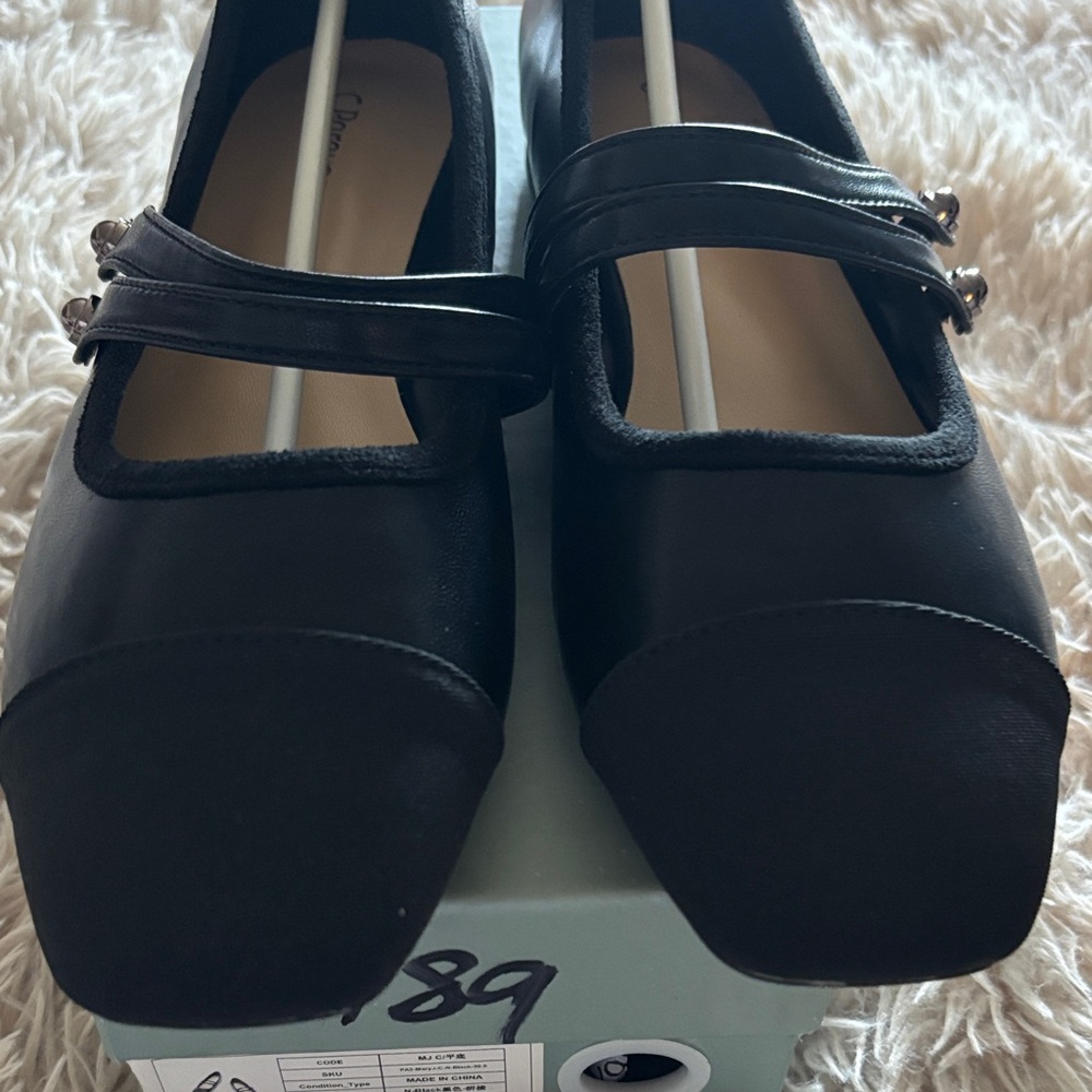 C. Paravano Black Mary Jane Flats with Double Strap - Picture 2 of 8
